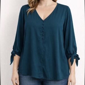 Fortune + Ivy Women’s V-Neck Button Front Blouse – Size XL